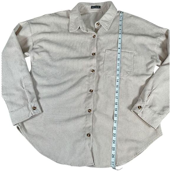 MIHOLL Corduroy Cream Color Oversized Shirt Shacket Women's Medium Button Down - Picture 9 of 11